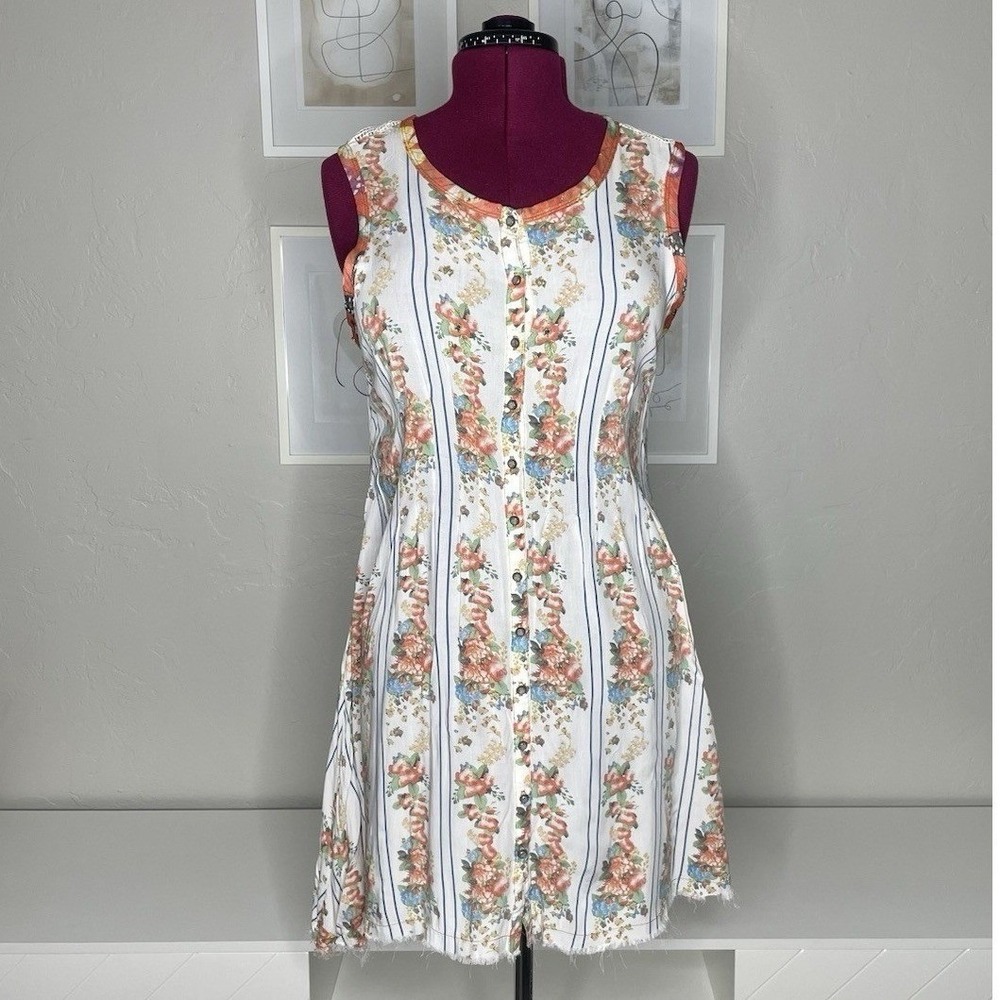 Aratta‎ Silent Journey Dress Women's L White Floral Silk Blend Lace Up Boho